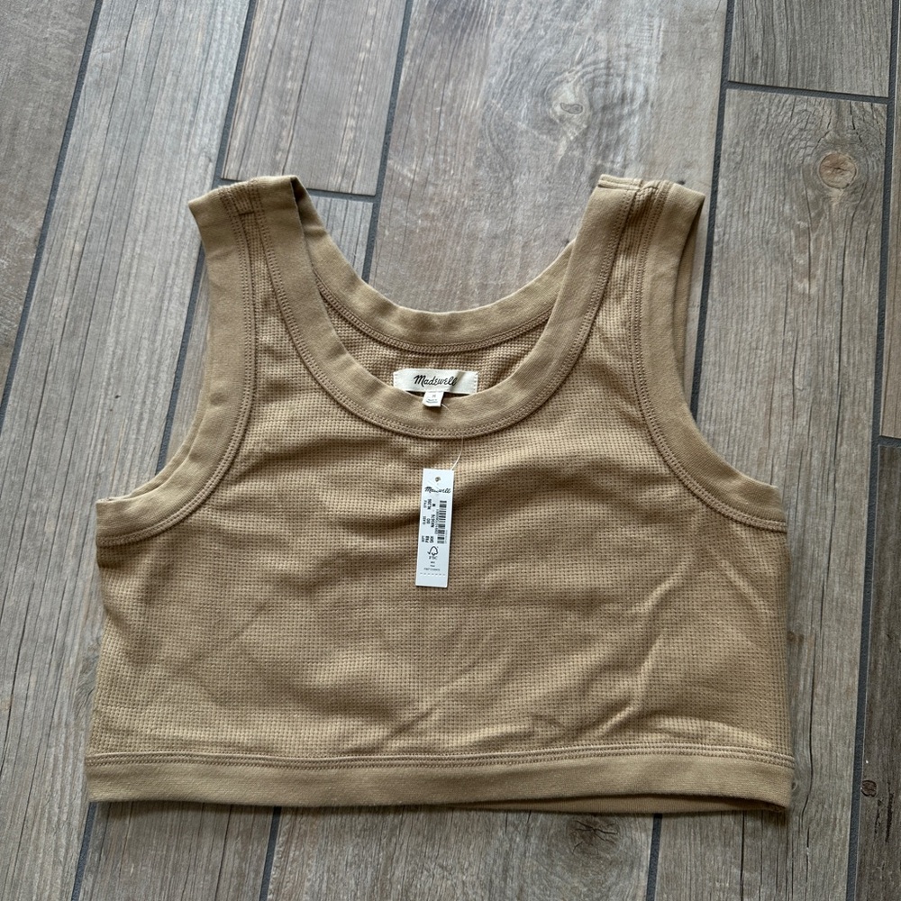 Seed Khaki Waffle Crewneck Crop Tank Med